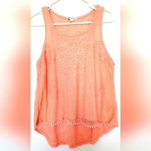 About a girl Women's Mesh Embroidered Hi-Low Tank Top Peach/Coral Small
